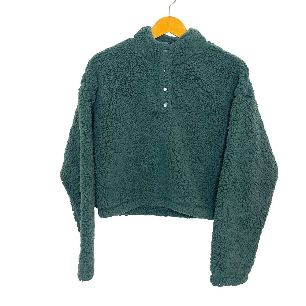 PacSun Women's Simone Cropped‎ Sherpa Henley Sweatshirt Size M